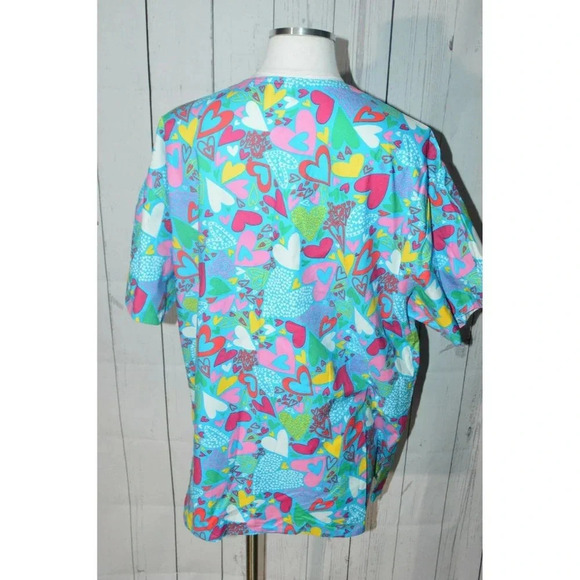 Jasco Uniform Women's Blue Heart Patterned Short Sleeve Scrub Shirt Size L - Picture 4 of 8